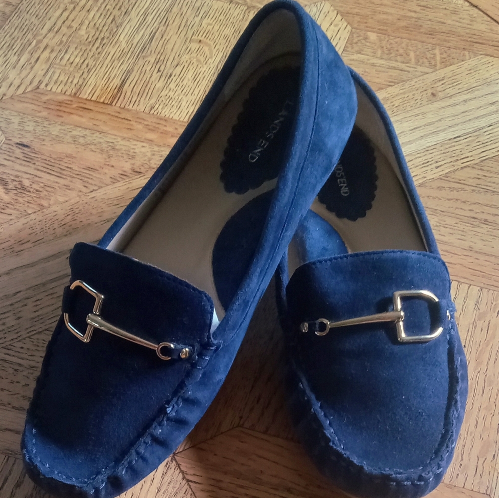 Lands' End navy driving loafers